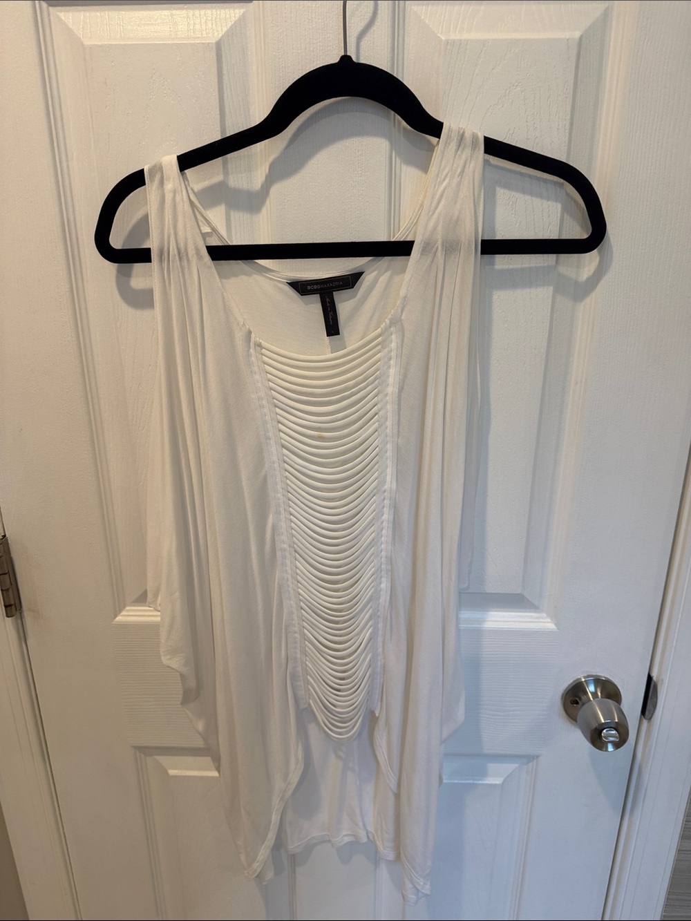 BCBGMaxAzria White Ladder-Front Draped Tank